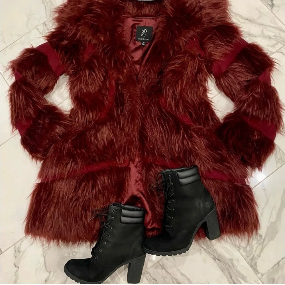 Rachel Zoe upscale wine colored faux fur jacket, 3/4 length 🍷 - Picture 7 of 15